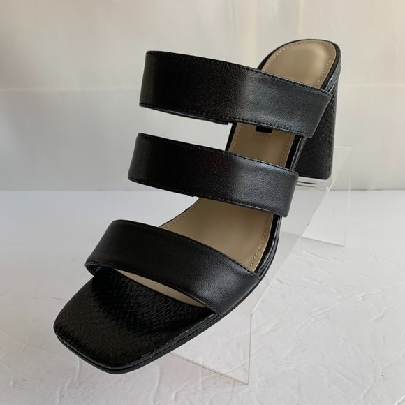 Nine West Lora Black Leather Open Toe Snake Print Sandals Heels - Sz 10 M - NEW - Picture 8 of 8